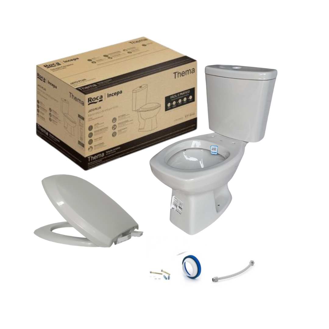 KIT COMPLETO BACIA C/ CAIXA 3/6 LITROS THEMA 	CINZA PLATINA	ROCA/INCEPA