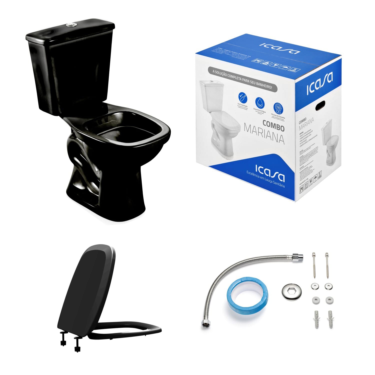 KIT COMPLETO BACIA C/ CAIXA 3/6 LITROS MARIANA	PRETO	ICASA