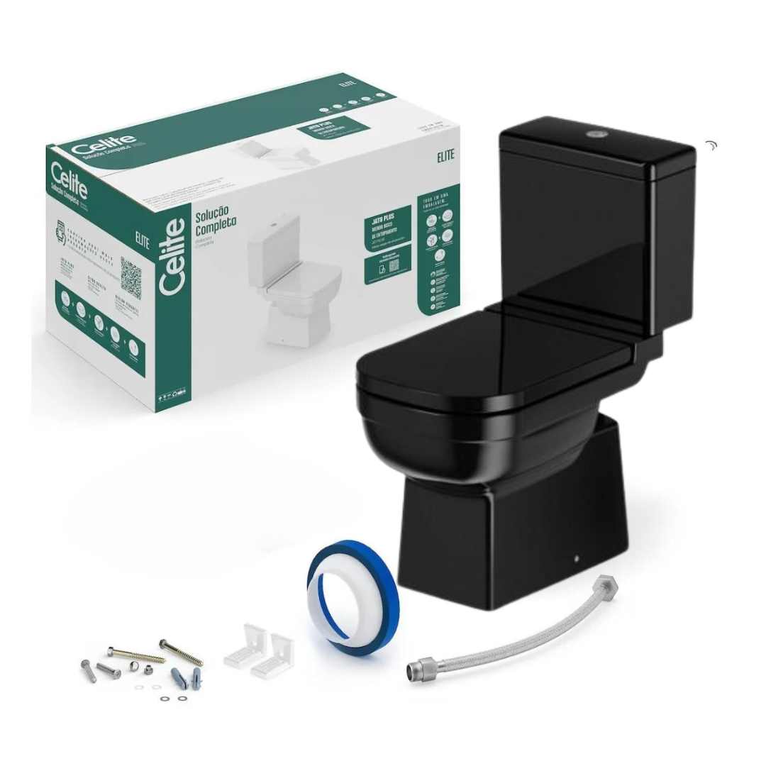 KIT COMPLETO BACIA C/ CAIXA 3/6 LITROS ELITE  PRETO	CELITE 